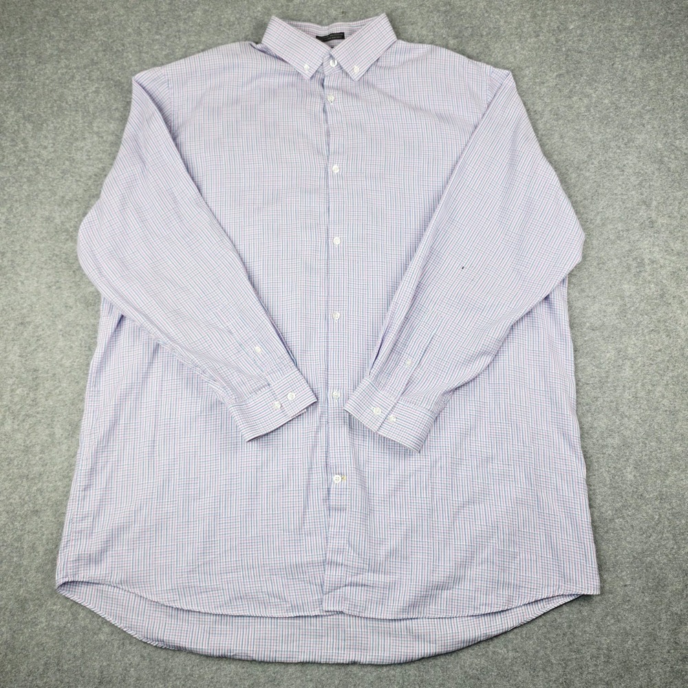 Stacy Adams‎ Dress Shirt Men's Long Sleeve Grid Check Purple/Blue 18.5 x 36/37